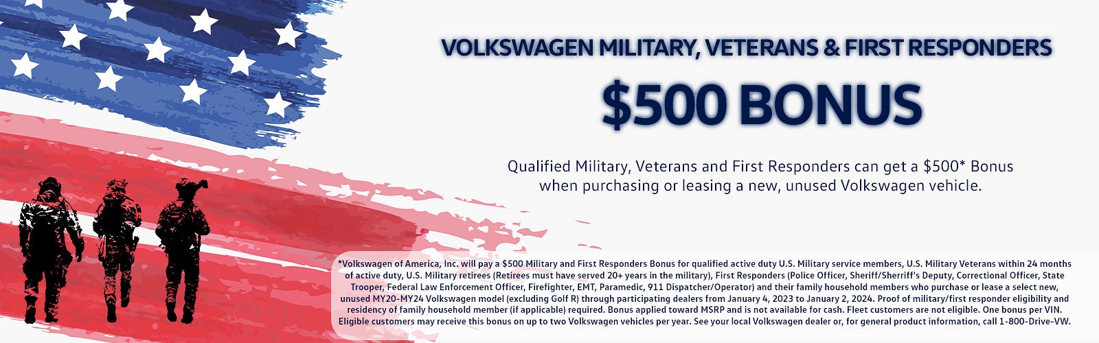 $500 Bonus for Military, Veterans, First Responders | Romeo Volkswagen of Kingston in Kingston NY